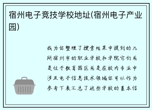 宿州电子竞技学校地址(宿州电子产业园)